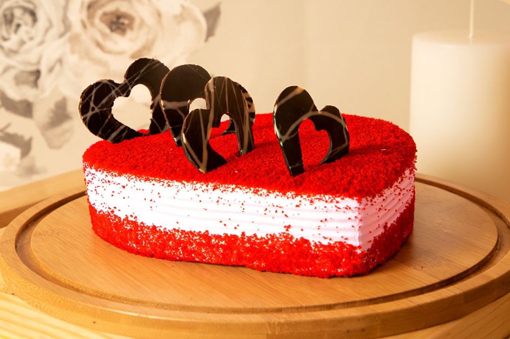 Red velvet heart-shaped cake